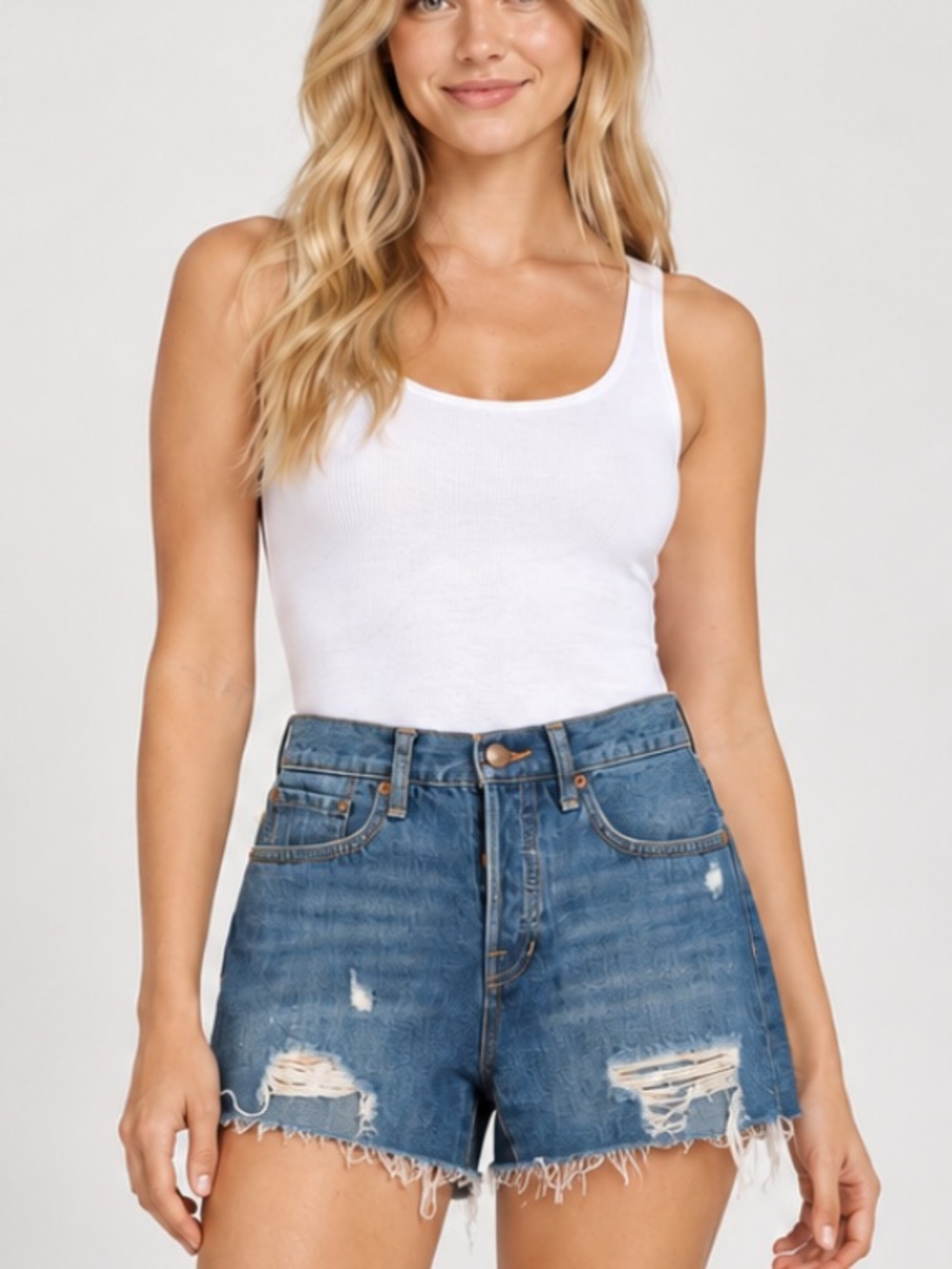 Free People We The Free Medium Blue Distressed Jean Shorts 34847